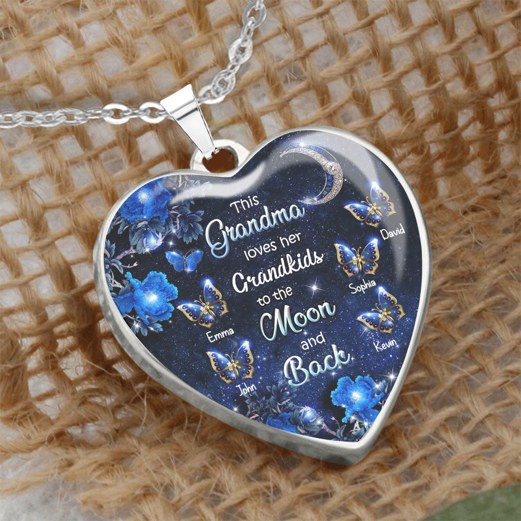 To The Moon And Back - Personalized Mother's day Grandma Heart Pendant Necklace