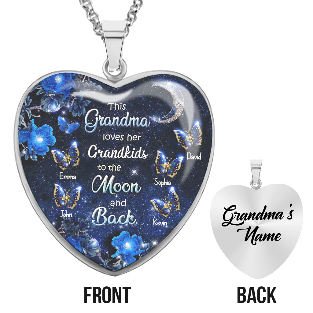 To The Moon And Back - Personalized Mother's day Grandma Heart Pendant Necklace
