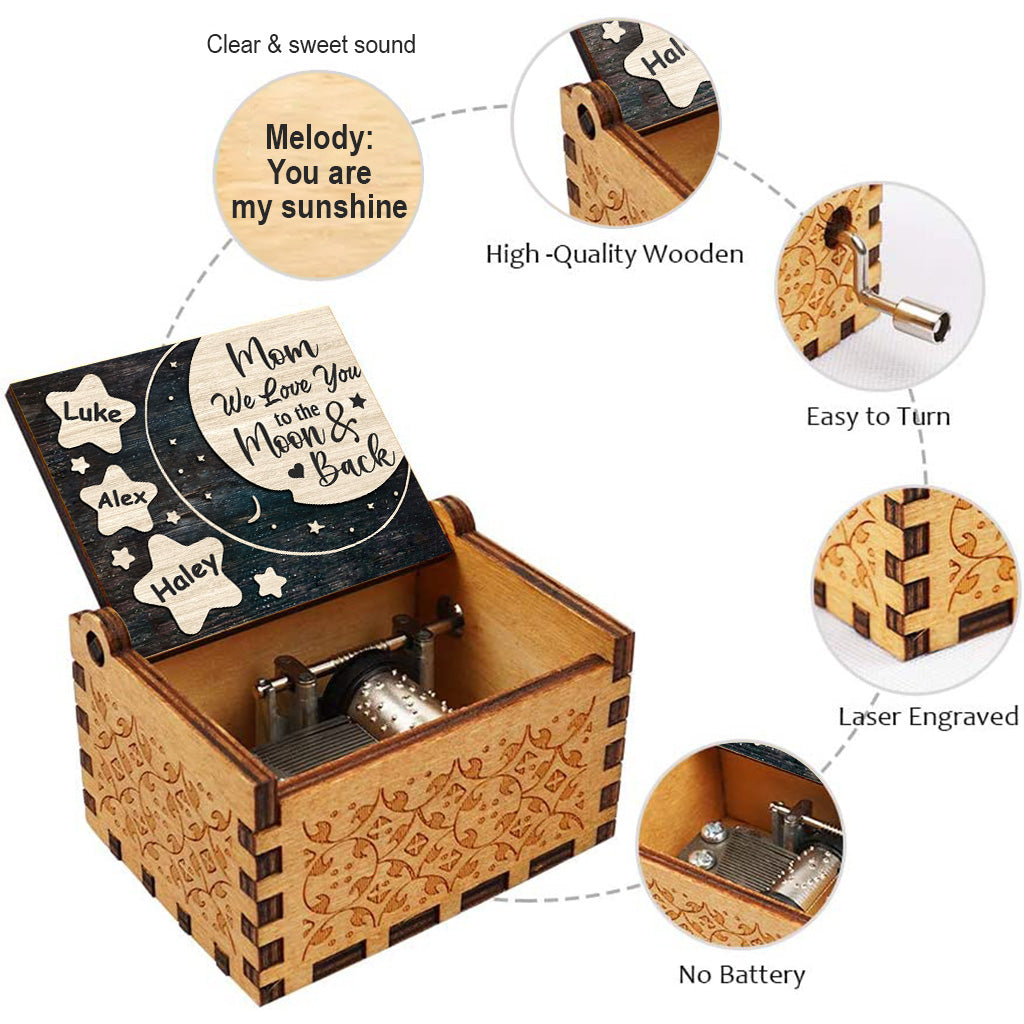 I Love You To The Moon And Back - Gift for mom, grandma, dad, grandpa - Personalized Hand Crank Music Box