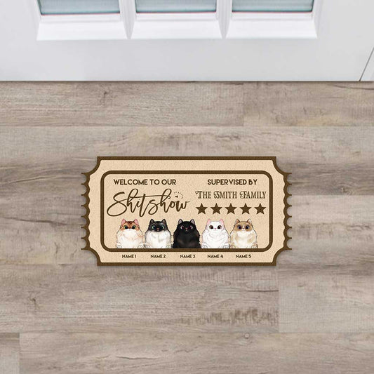 Welcome To Our Show - Personalized Cat Shaped Doormat