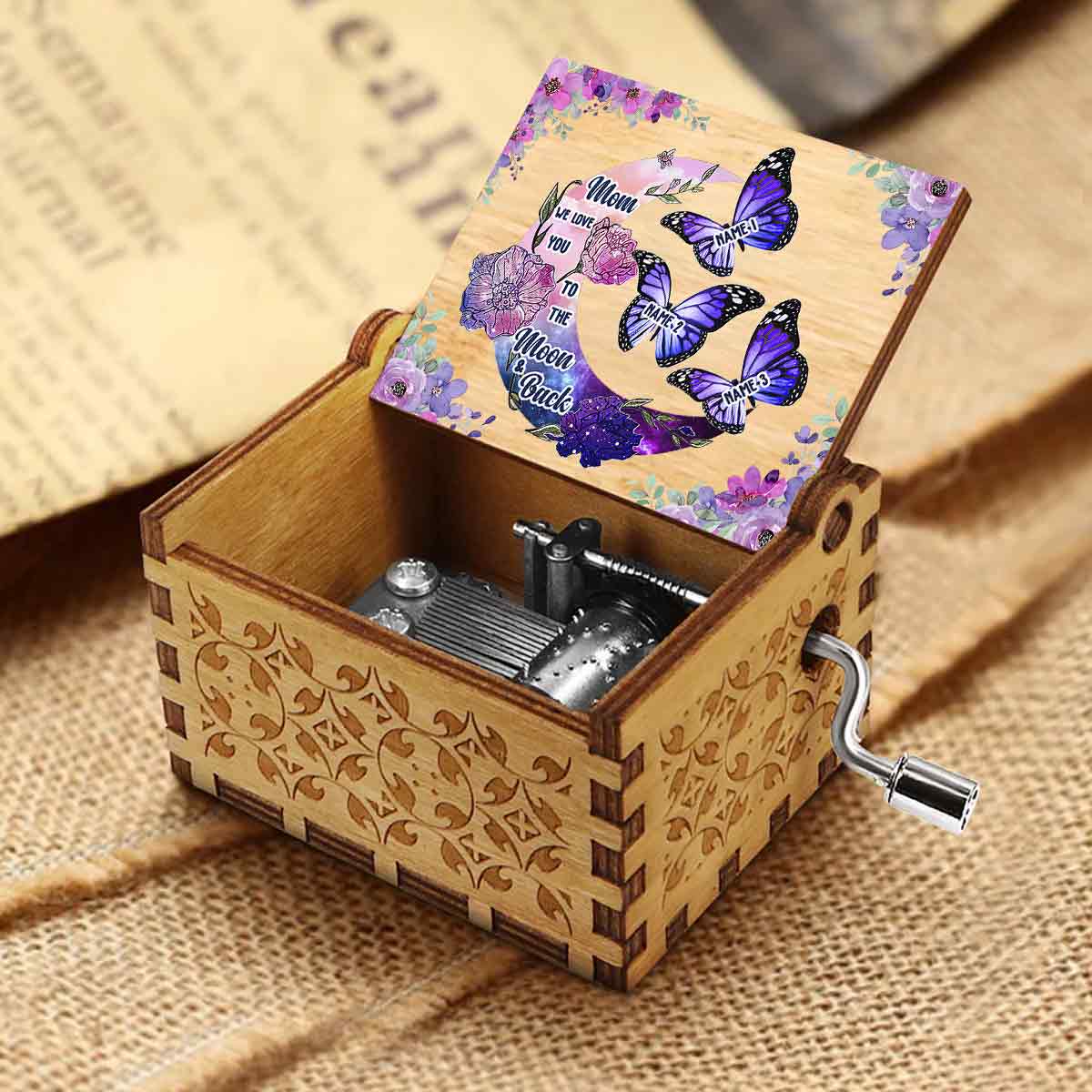 I Love You To The Moon And Back - Personalized Mother's Day Mother Hand Crank Music Box