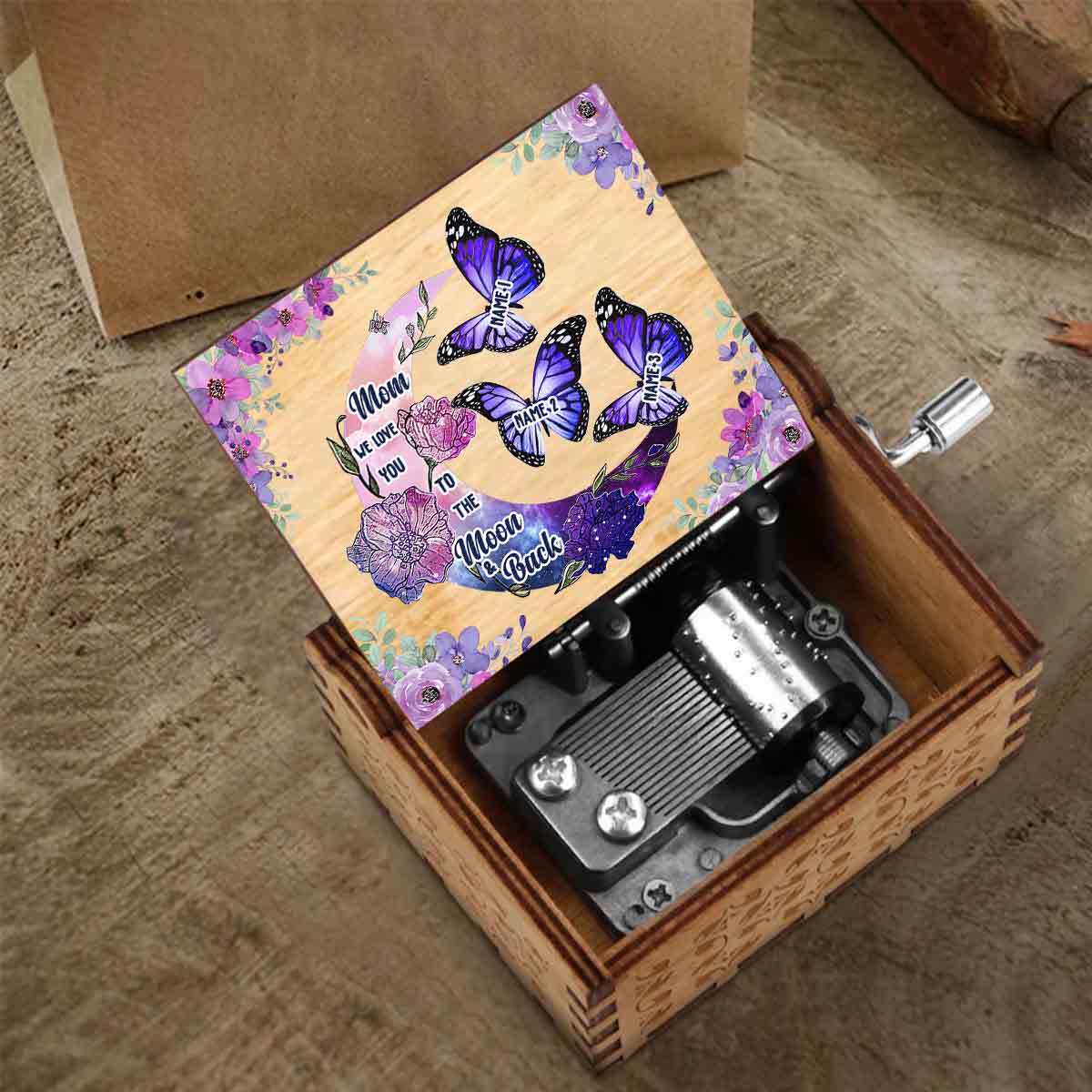 I Love You To The Moon And Back - Personalized Mother's Day Mother Hand Crank Music Box