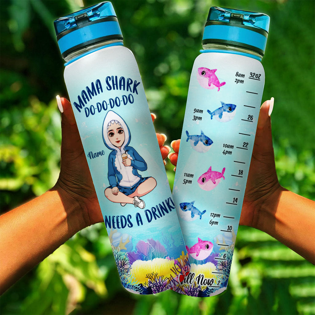 Mama Shark Need A Drink - Personalized Mother Water Tracker Bottle