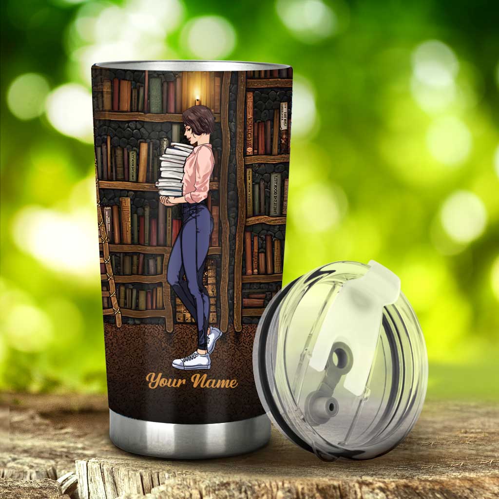 And Into The Library I Go - Personalized Book Tumbler