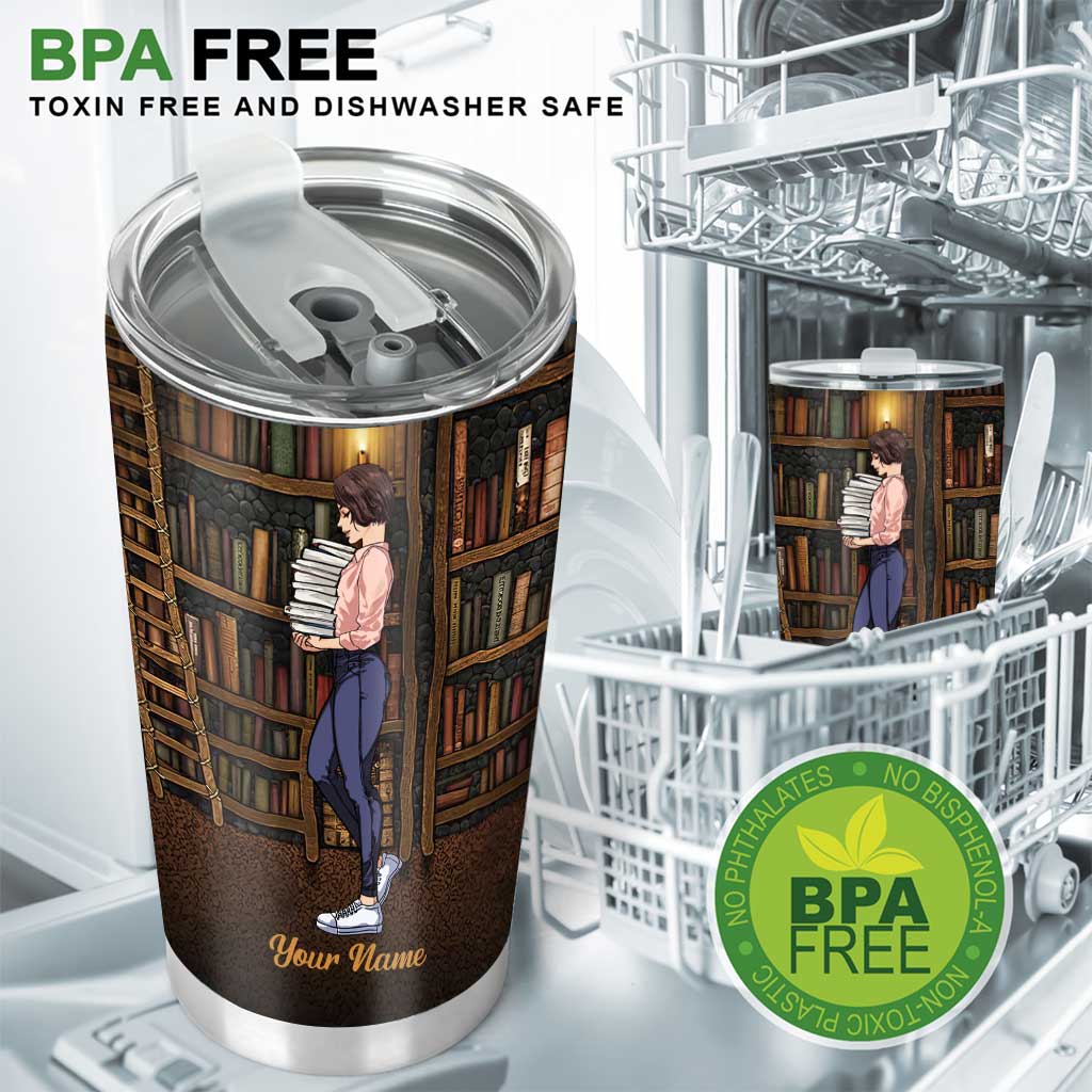 And Into The Library I Go - Personalized Book Tumbler