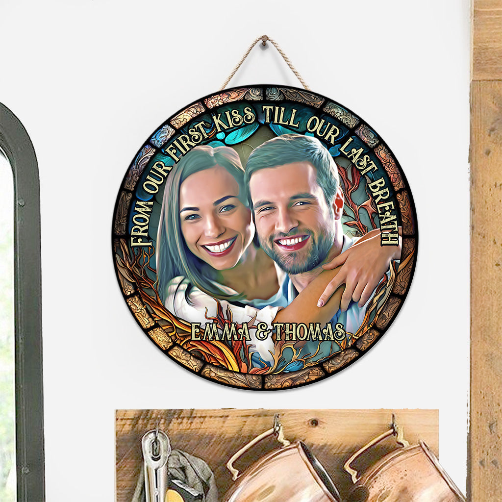 Photo Inserted Couple - Personalized Couple Round Wood Sign