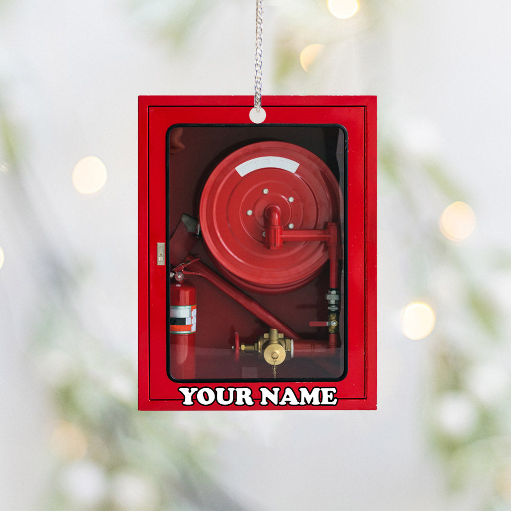 Fire Engine Red Box - Personalized Christmas Firefighter Ornament (Printed On Both Sides)
