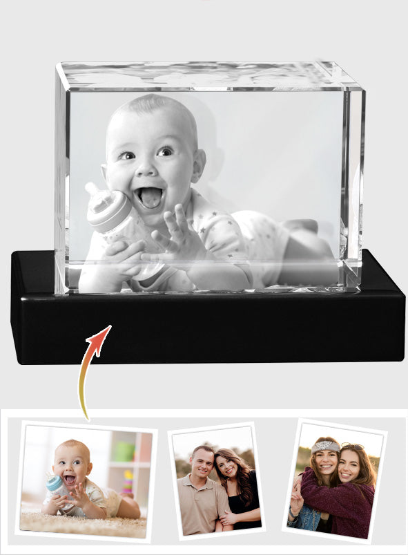Custom Photo - Personalized Newborn Laser Engraving 3D Cuboid Shaped Crystal Lamp