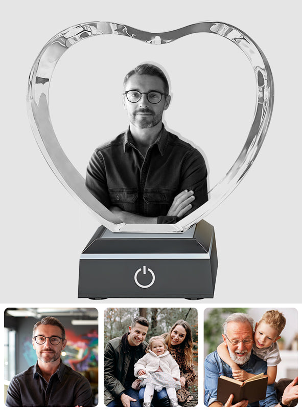 Custom Photo - Personalized Uncle Laser Engraving 3D Heart Shaped Crystal Lamp