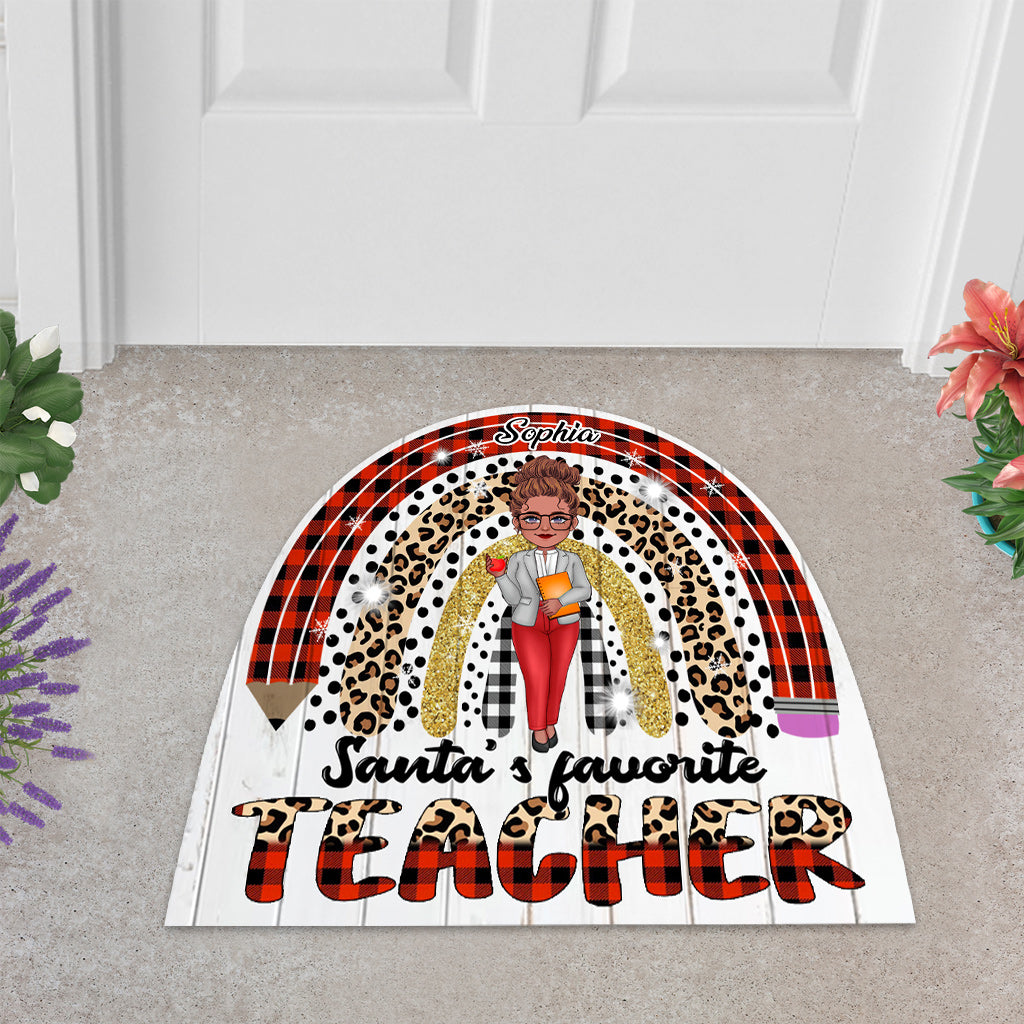 Santa's Favorite Teacher - Personalized Teacher Shaped Doormat