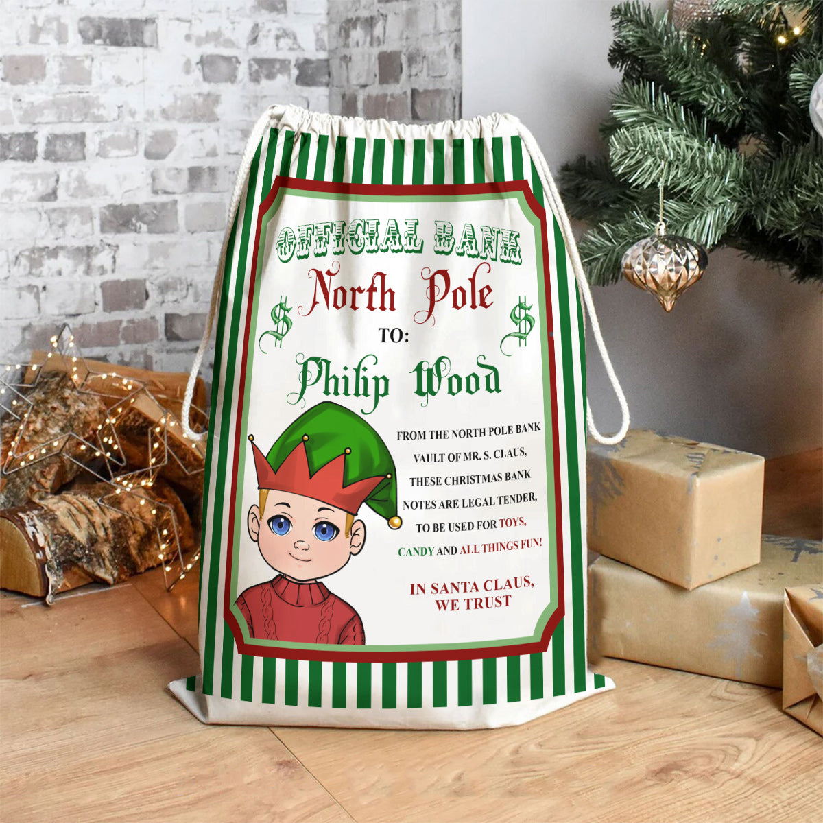 Official Bank North Pole - Personalized grandson Drawstring Tote Bag