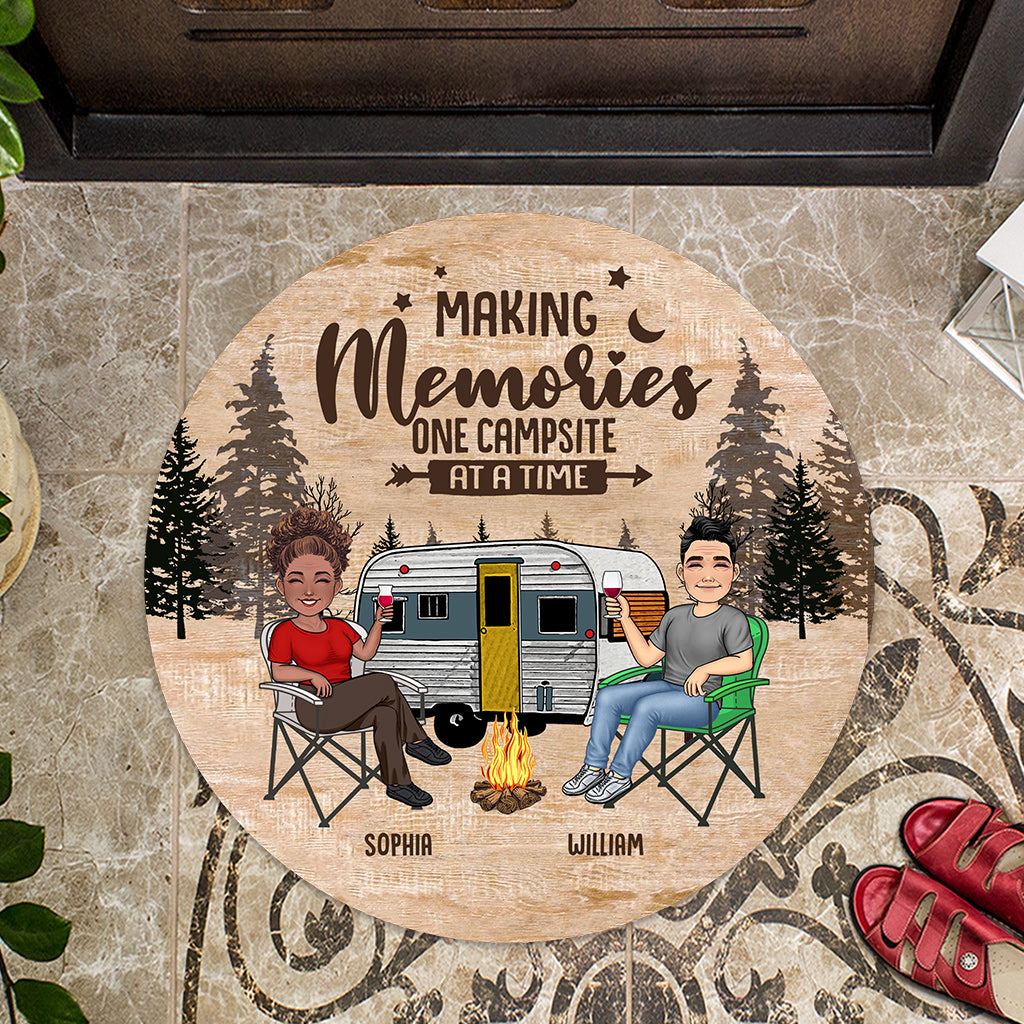 Happy Camper - Camping gift for husband, wife, boyfriend, boyfriend - Personalized Shaped Doormat