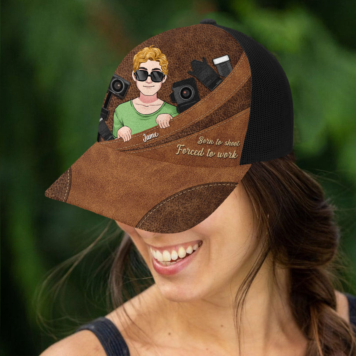 Born To Shoot Forced To Work - Photography gift for him, her, friend, dad, mom, boyfriend, girlfriend - Personalized Trucker Hat