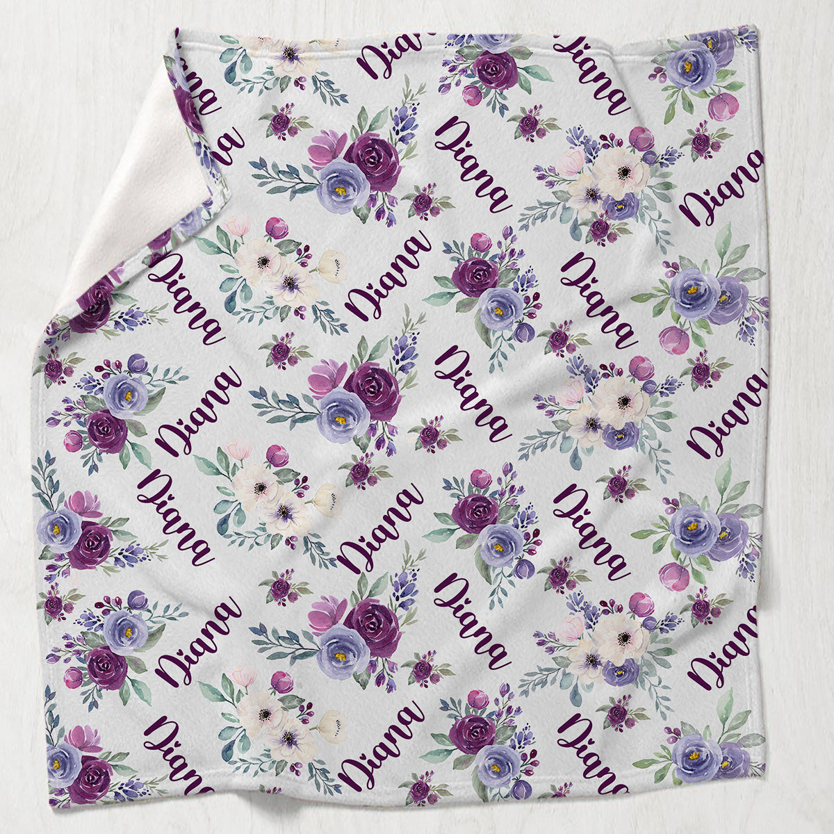 Custom Name Purple Flowers - Personalized Bestie Blanket