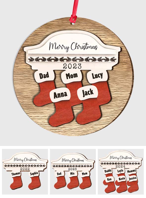 Merry Christmas - Personalized Family 2 Layered Wooden Ornament