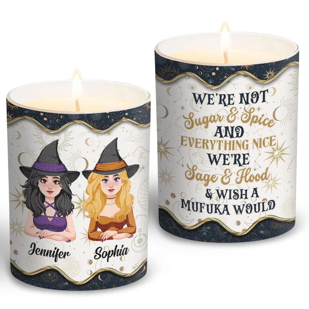 We're Not Sugar And Spice - Personalized Witch Candle With Wooden Lid