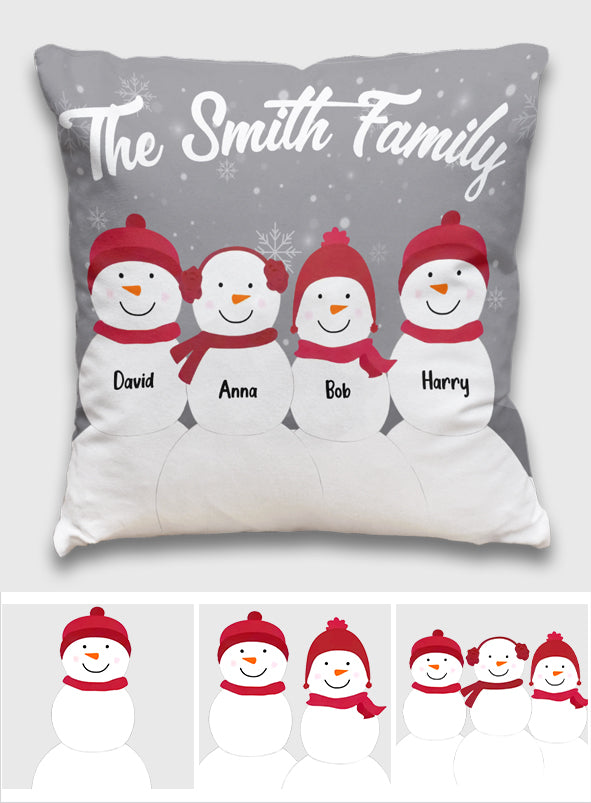 Snowman Family - Personalized Family Throw Pillow
