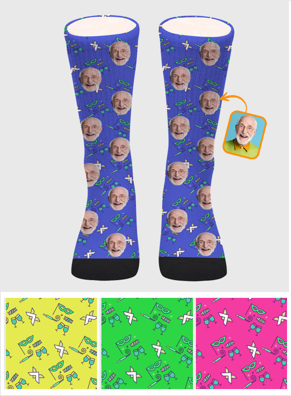 Custom Face Party Pattern - Personalized Grandpa Socks