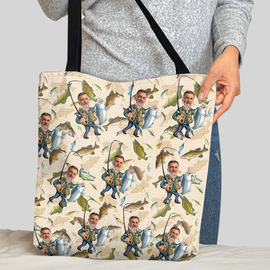 Photo Inserted Funny Fishing - Personalized Fishing Tote Bag