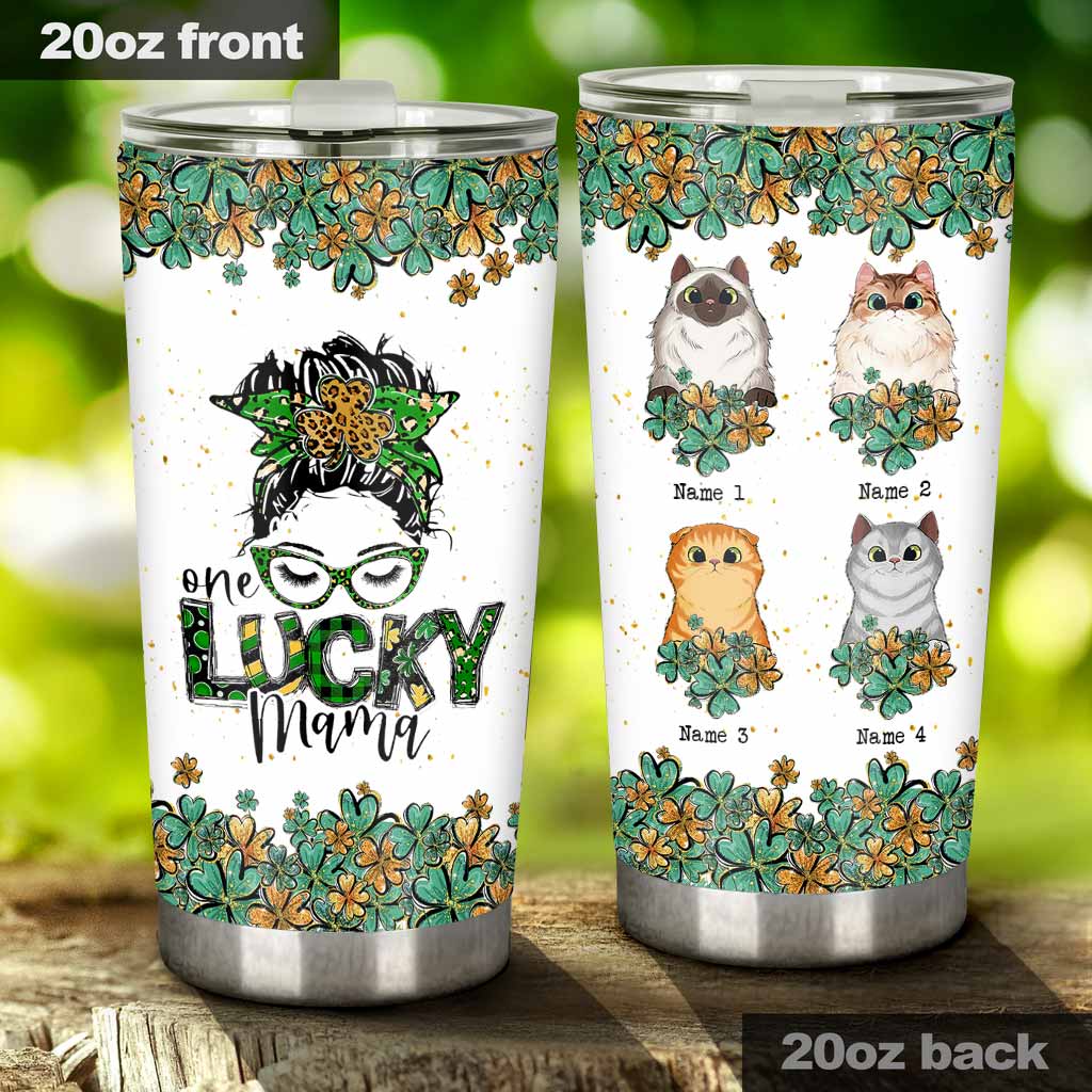 One Lucky Mama - Personalized Patrick's Day Cat Tumbler