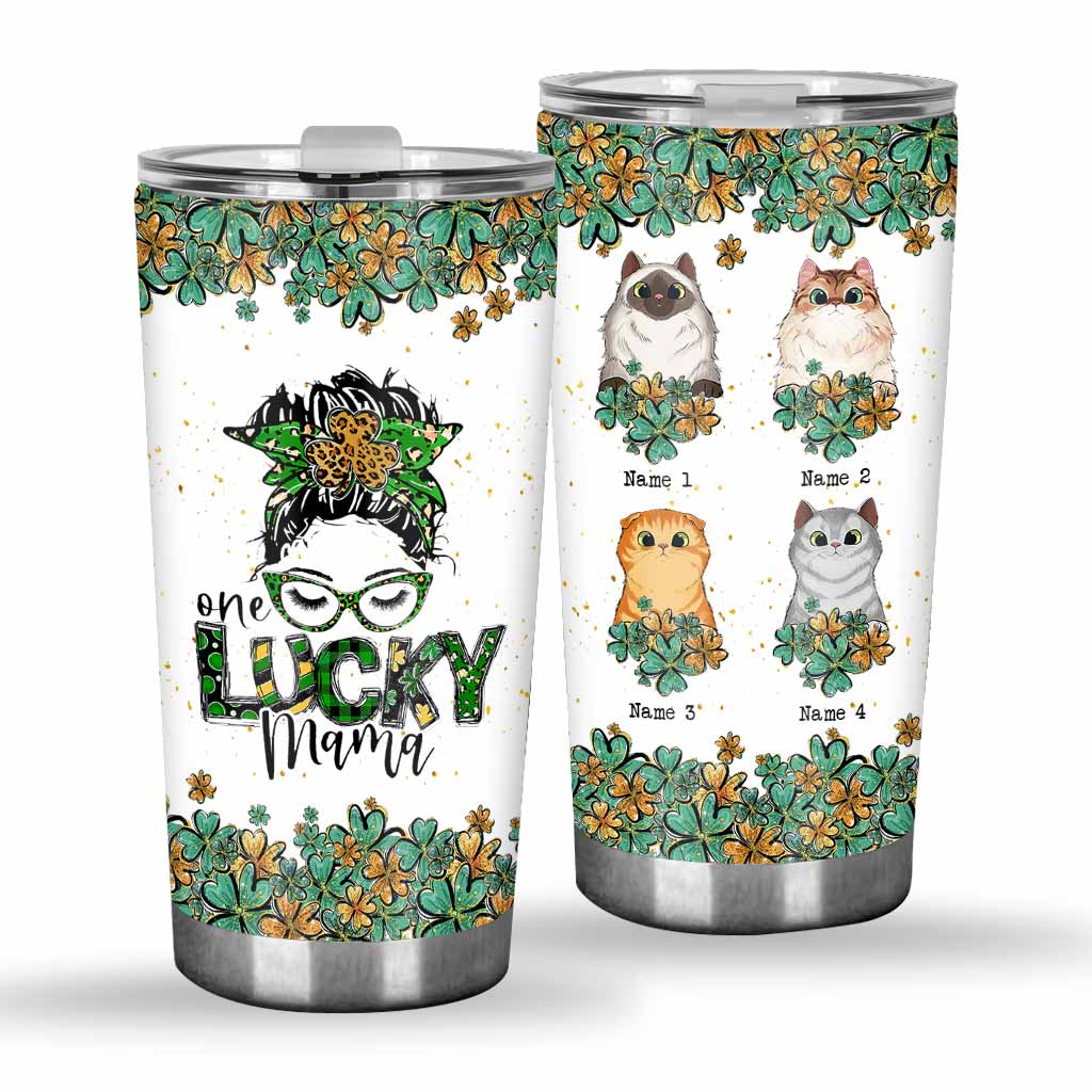 One Lucky Mama - Personalized Patrick's Day Cat Tumbler