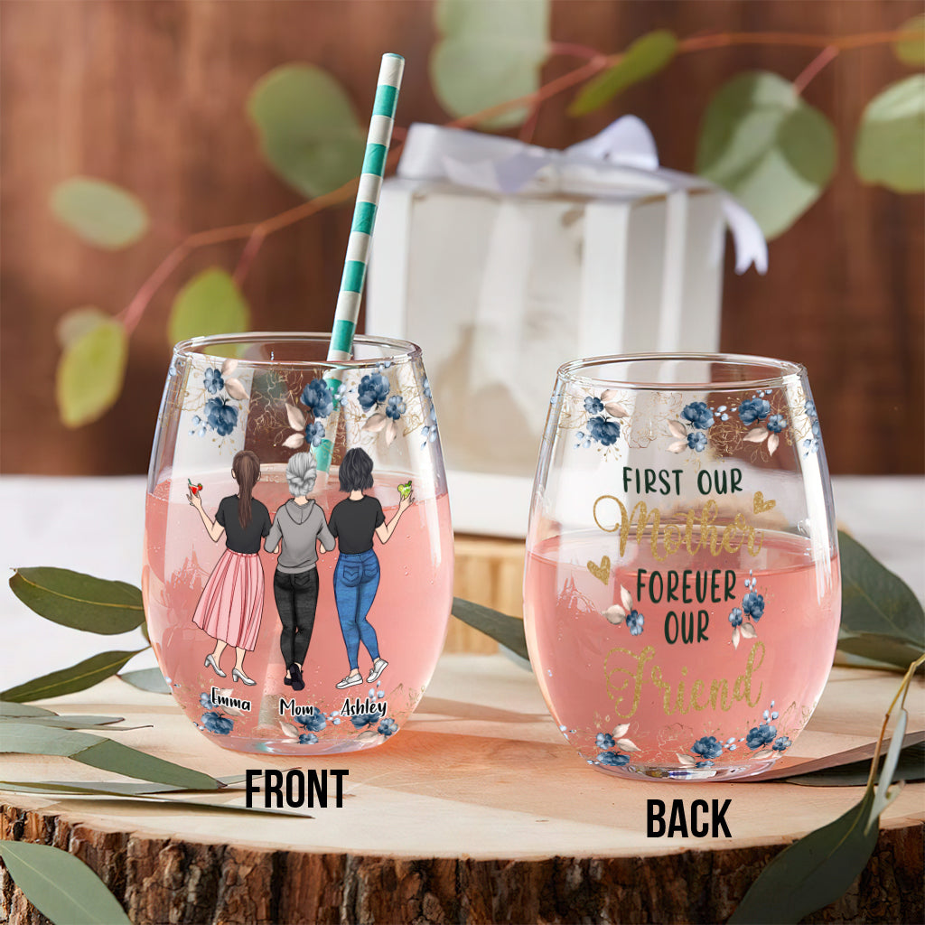 First My Mom - Personalized Mother's Day Mother All Over Wine Glass