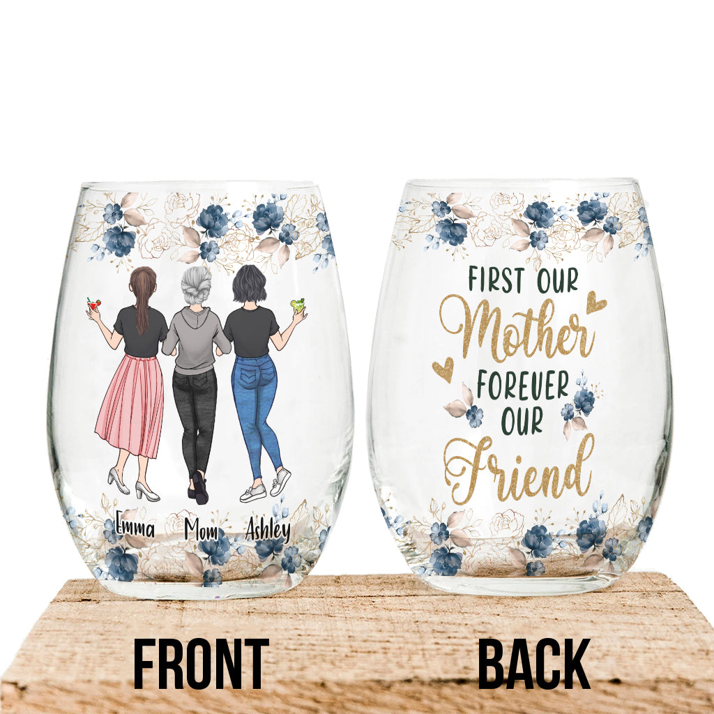 First My Mom - Personalized Mother's Day Mother All Over Wine Glass