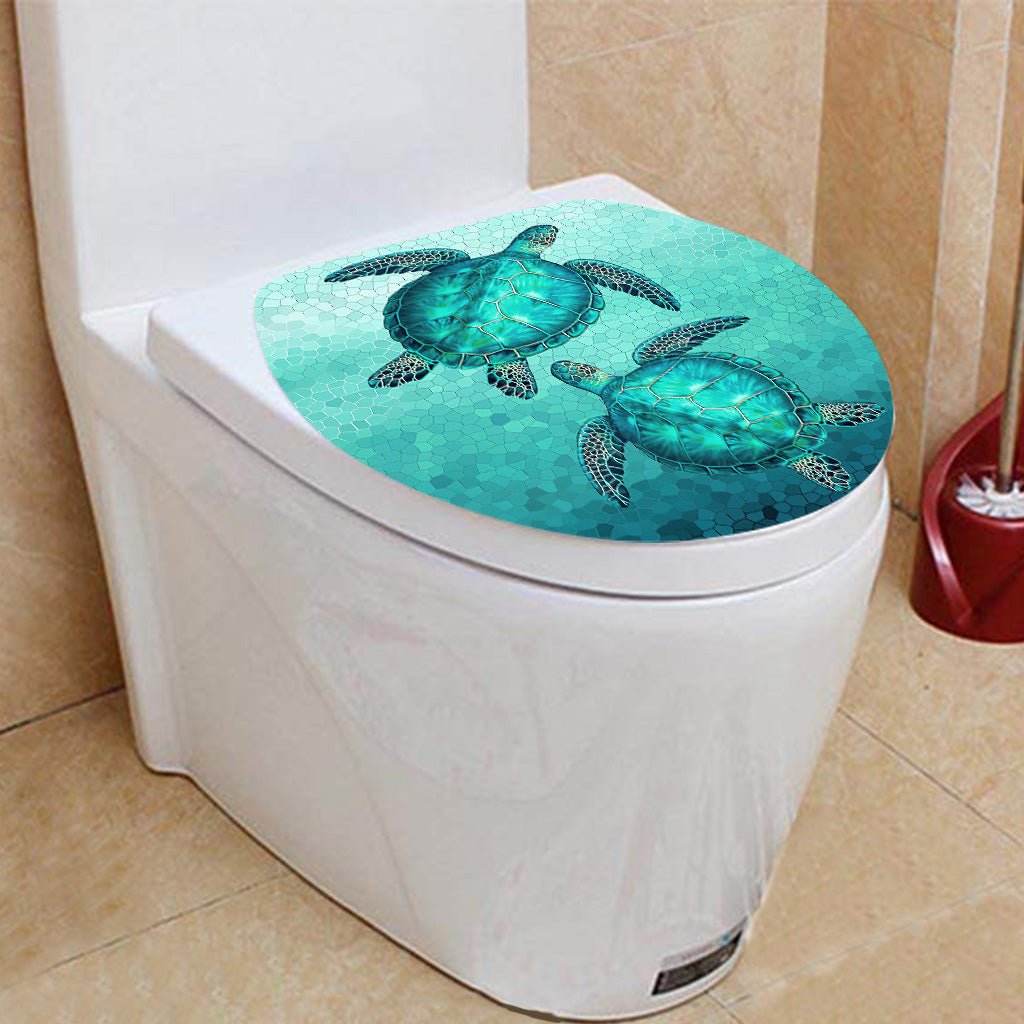 Swimming In The Water Turtle Bathroom Curtain & Mats Set