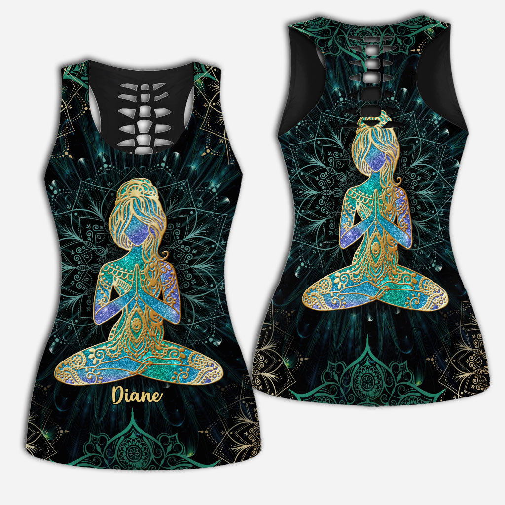 Namaste Green - Personalized Yoga Hollow Tank Top and Leggings