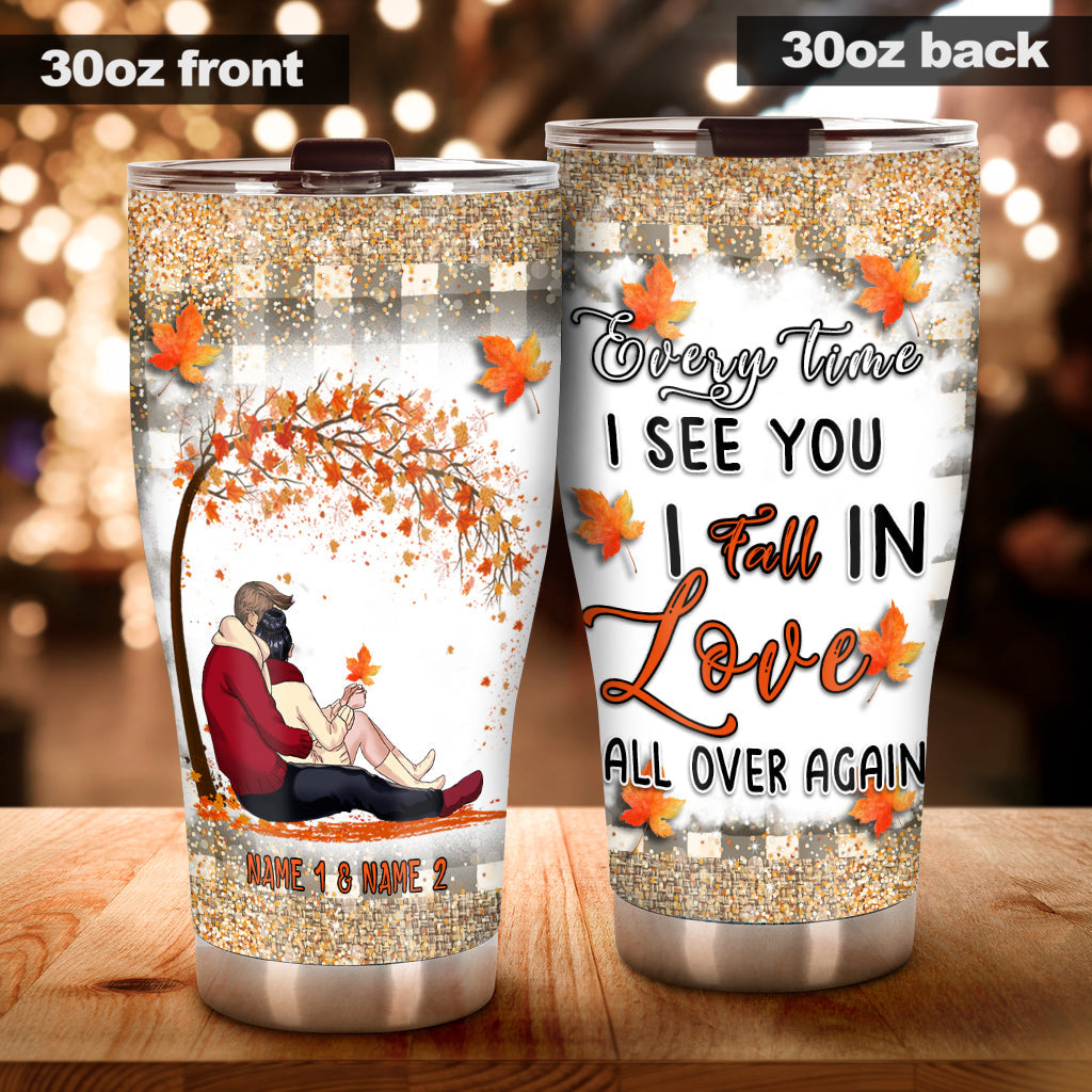 I Fall In Love All Over Again - Personalized Fall Couple Tumbler