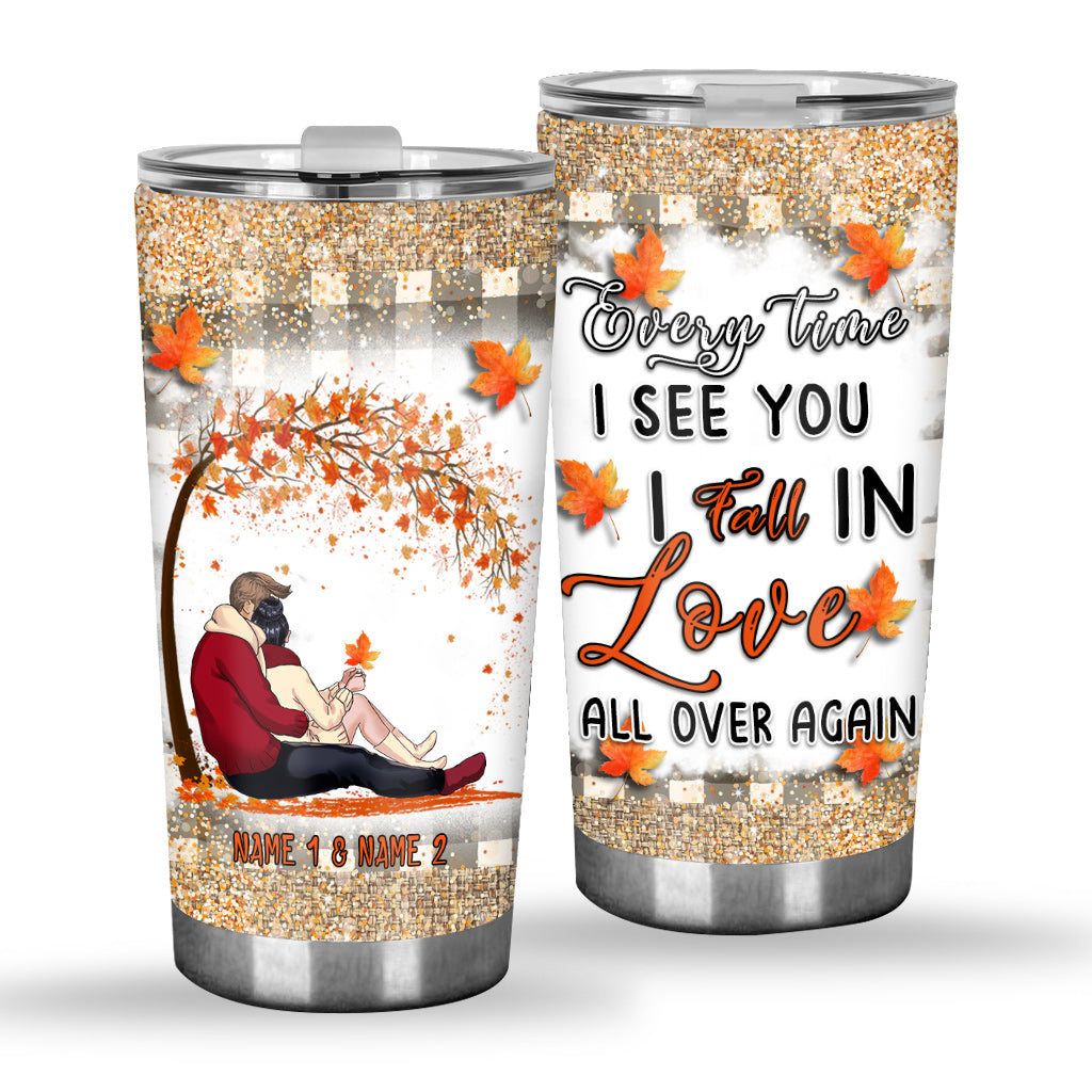 I Fall In Love All Over Again - Personalized Fall Couple Tumbler