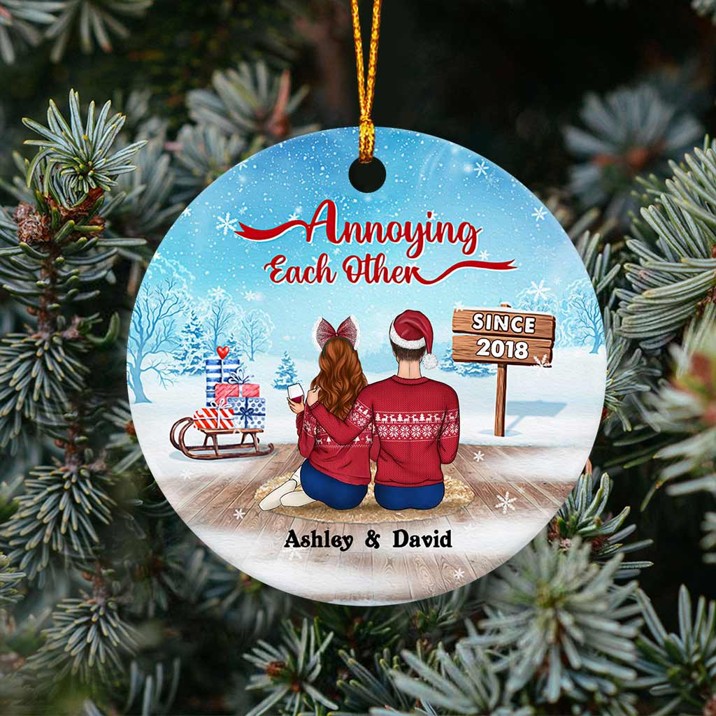 Annoying Each Other - Personalized Christmas Couple Ornament (Printed On Both Sides)