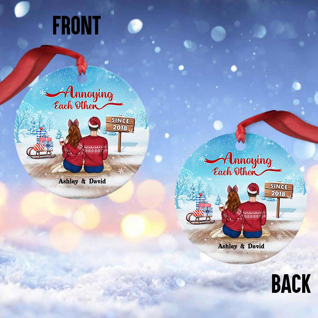 Annoying Each Other - Personalized Christmas Couple Ornament (Printed On Both Sides)