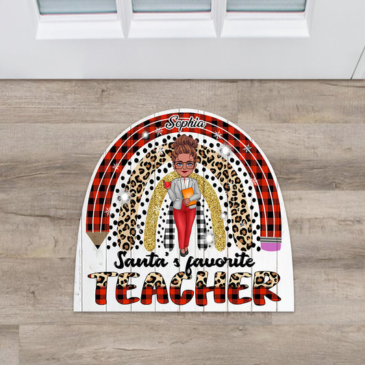 Santa's Favorite Teacher - Personalized Teacher Shaped Doormat