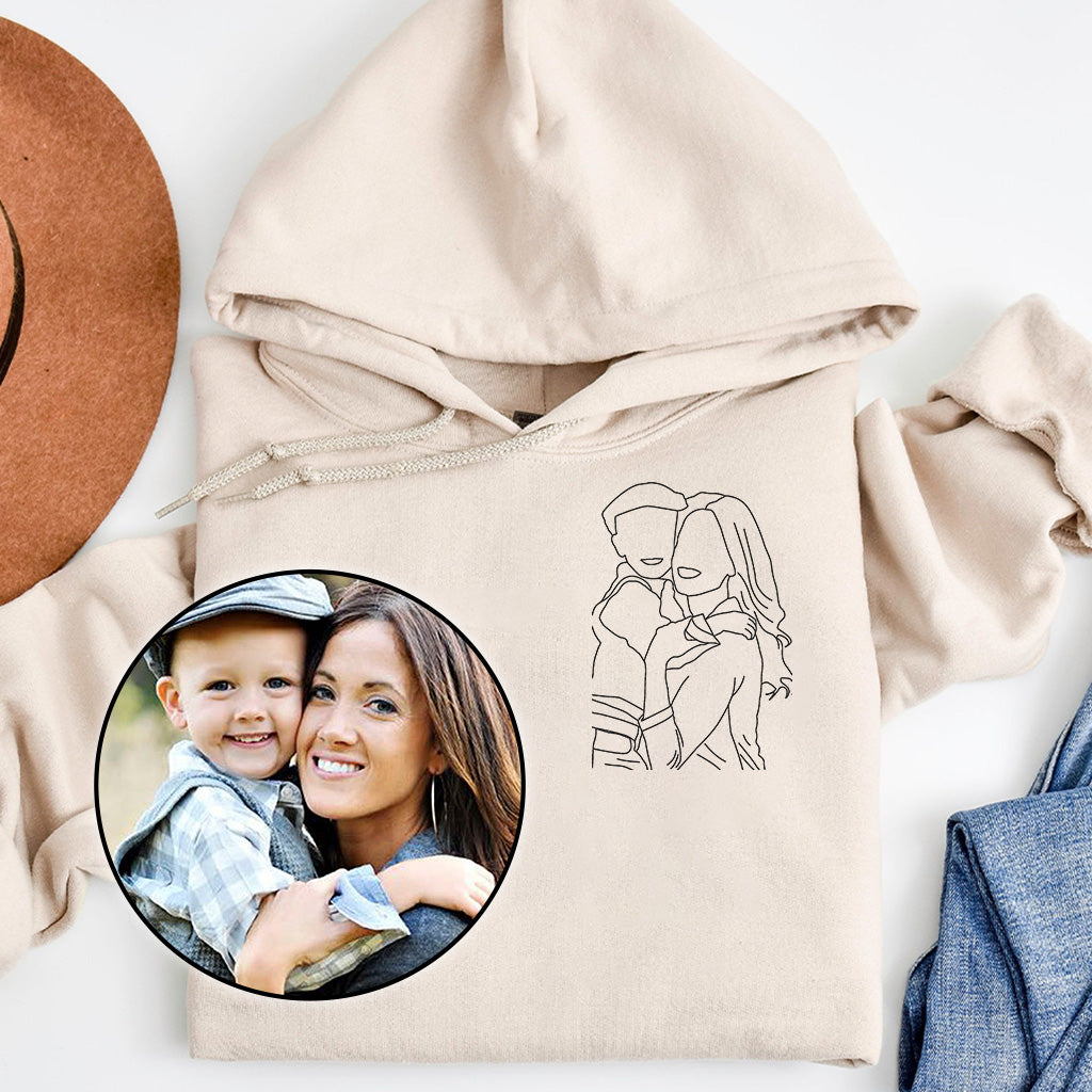 Custom Line Art - Personalized Step Mom Embroidered Hoodie