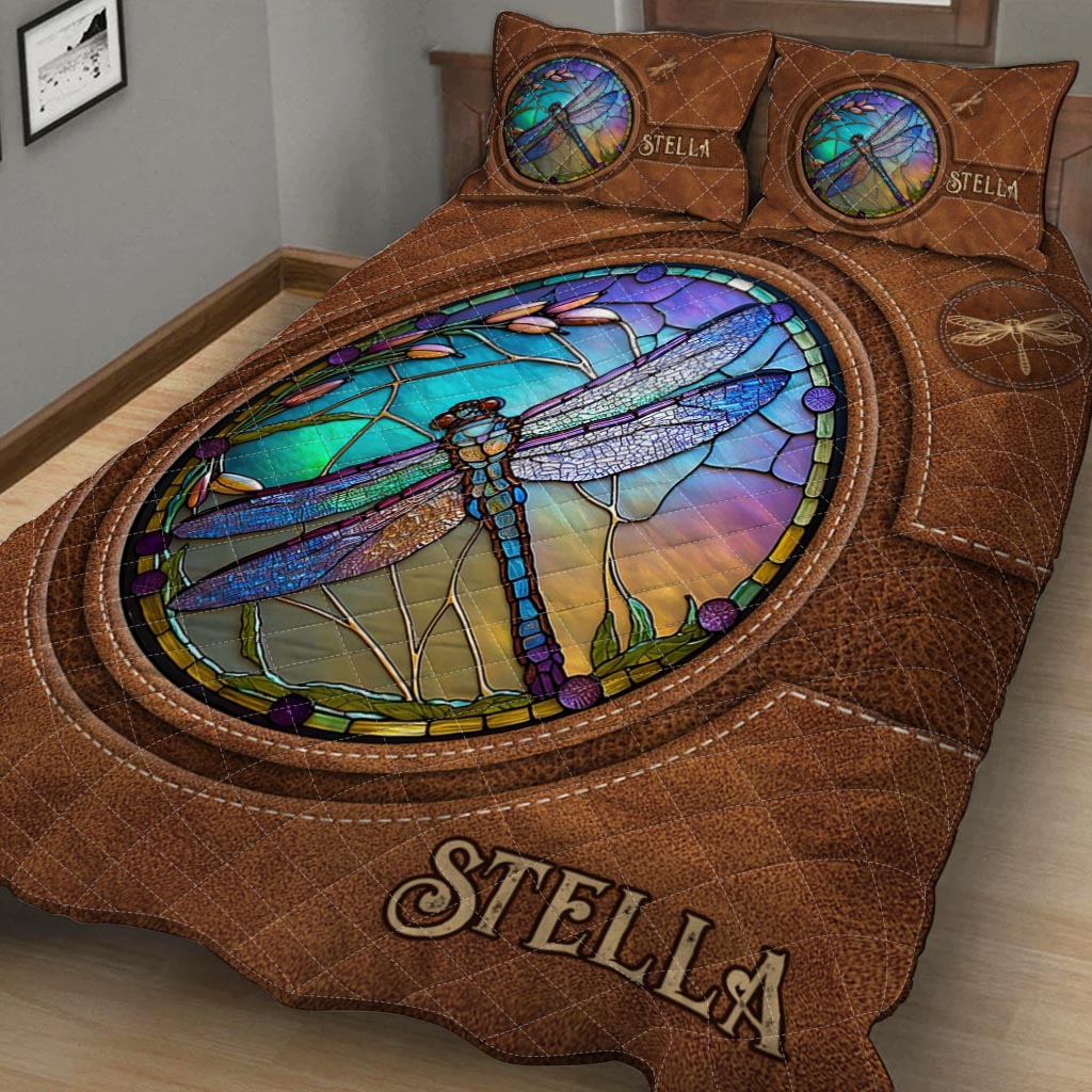 Stained Glass Dragonfly - Personalized Dragonfly Quilt Set