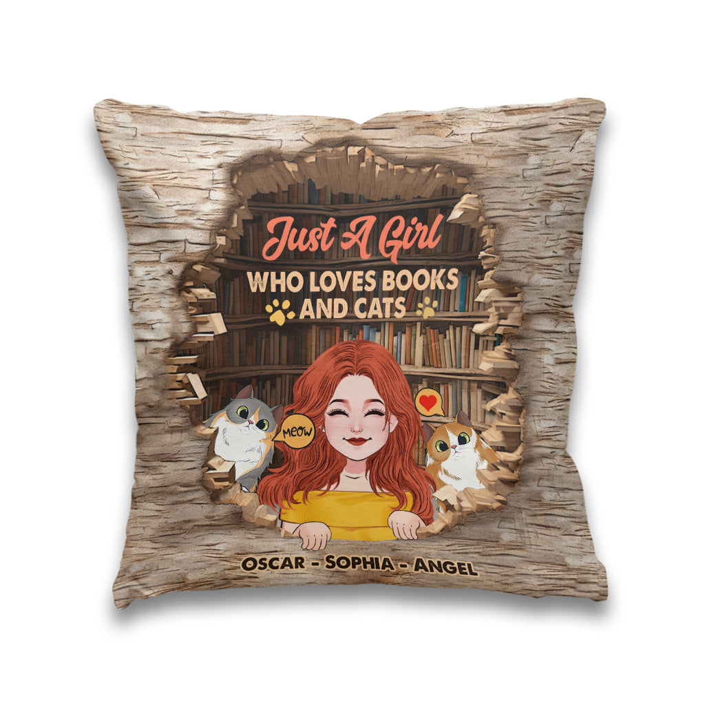 Love Books And Cats - Personalized Book Throw Pillow