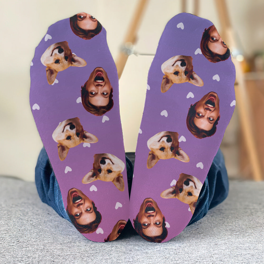 Custom Face Purple Pattern - Personalized Dog Socks