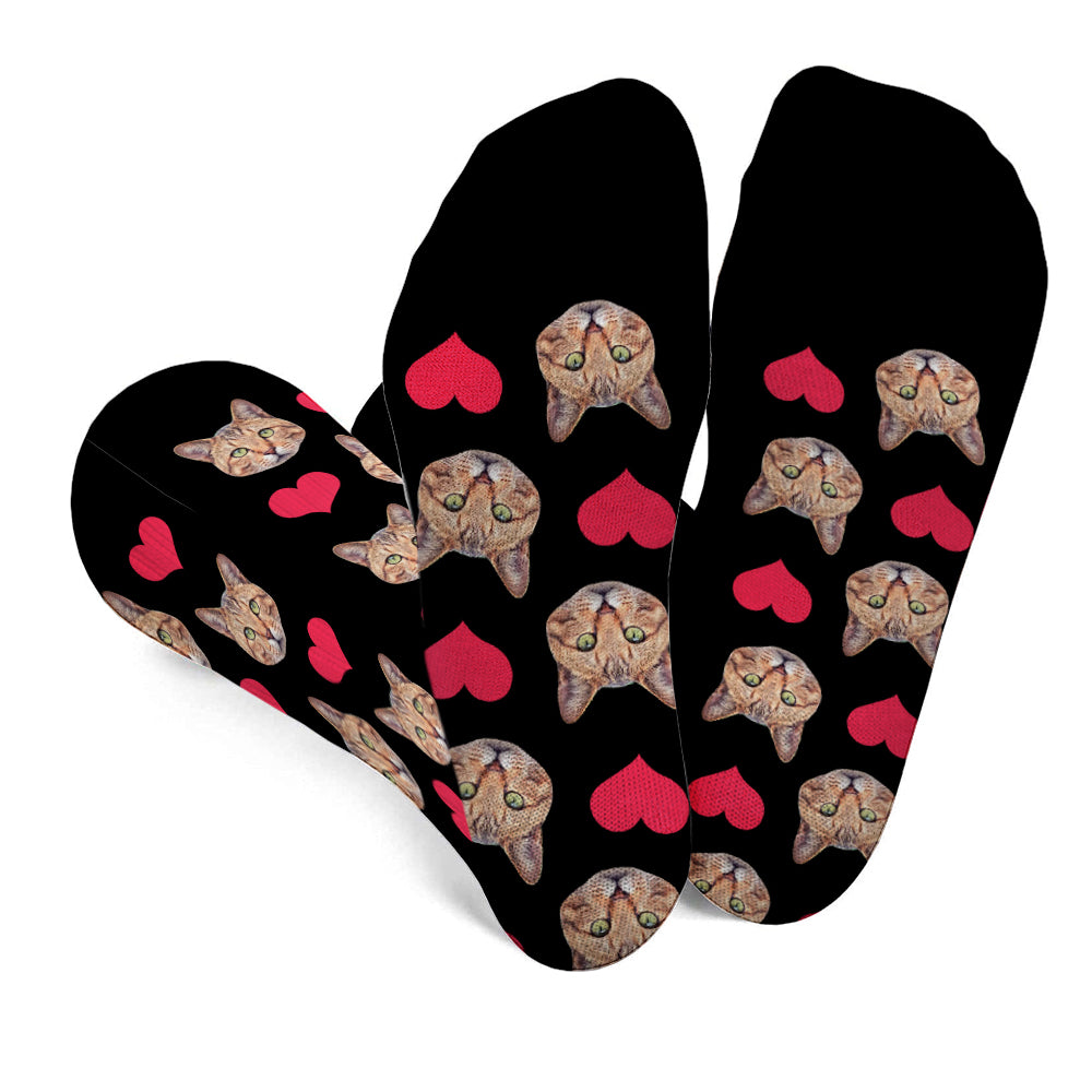 Custom Face Heart Pattern - Personalized Cat Socks