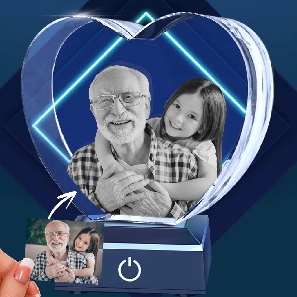 Custom Photo - Personalized Grandpa Laser Engraving 3D Heart Shaped Crystal Lamp
