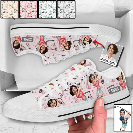 Photo Inserted Funny Golfer - Personalized Golf Low Top Shoes