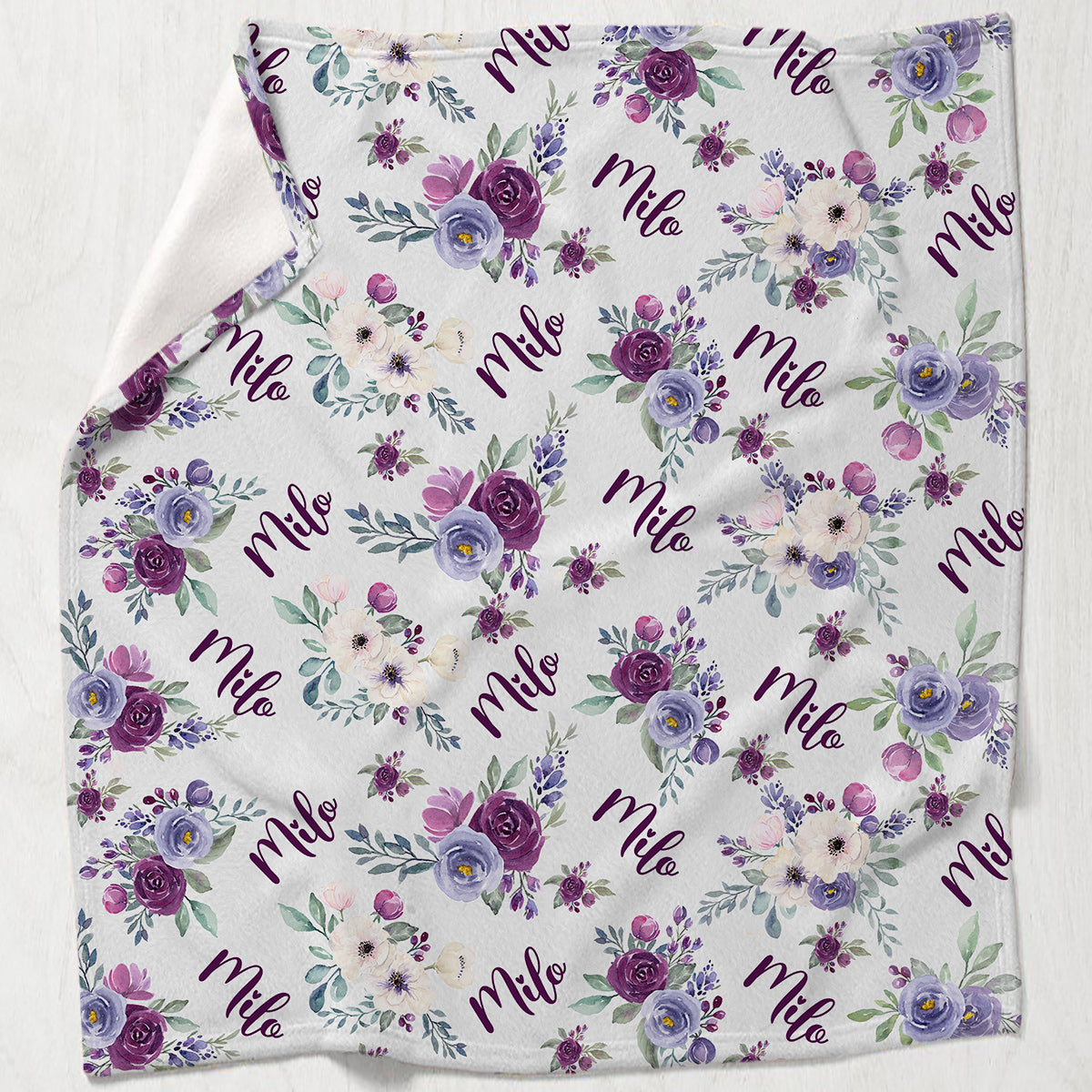 Custom Cat Name Purple Flowers - Personalized Cat Blanket