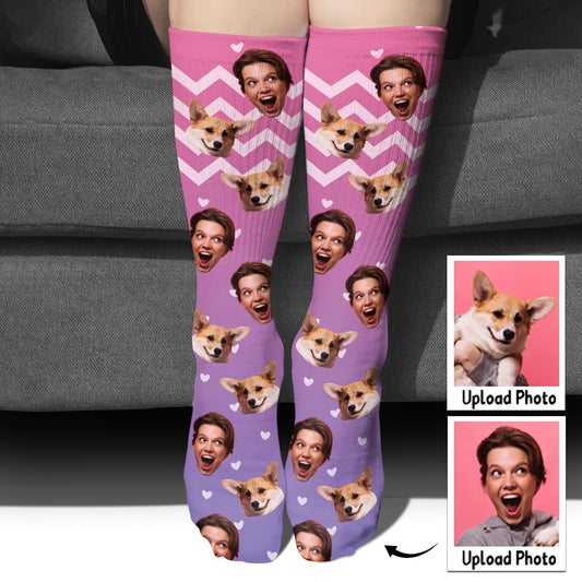 Custom Face Purple Pattern - Personalized Dog Socks
