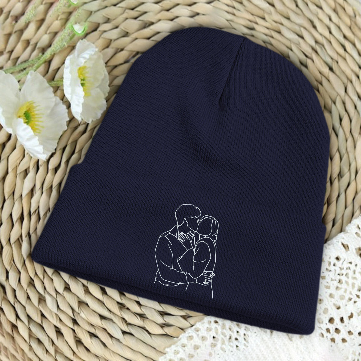Custom Photo - Personalized Couple Embroidered Beanie
