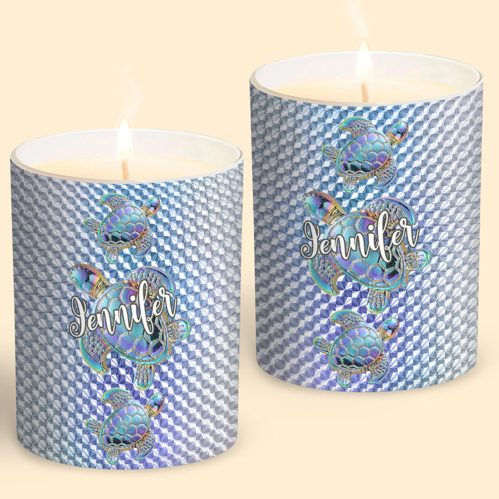 Salty Lil Beach - Personalized Turtle Candle With Wooden Lid