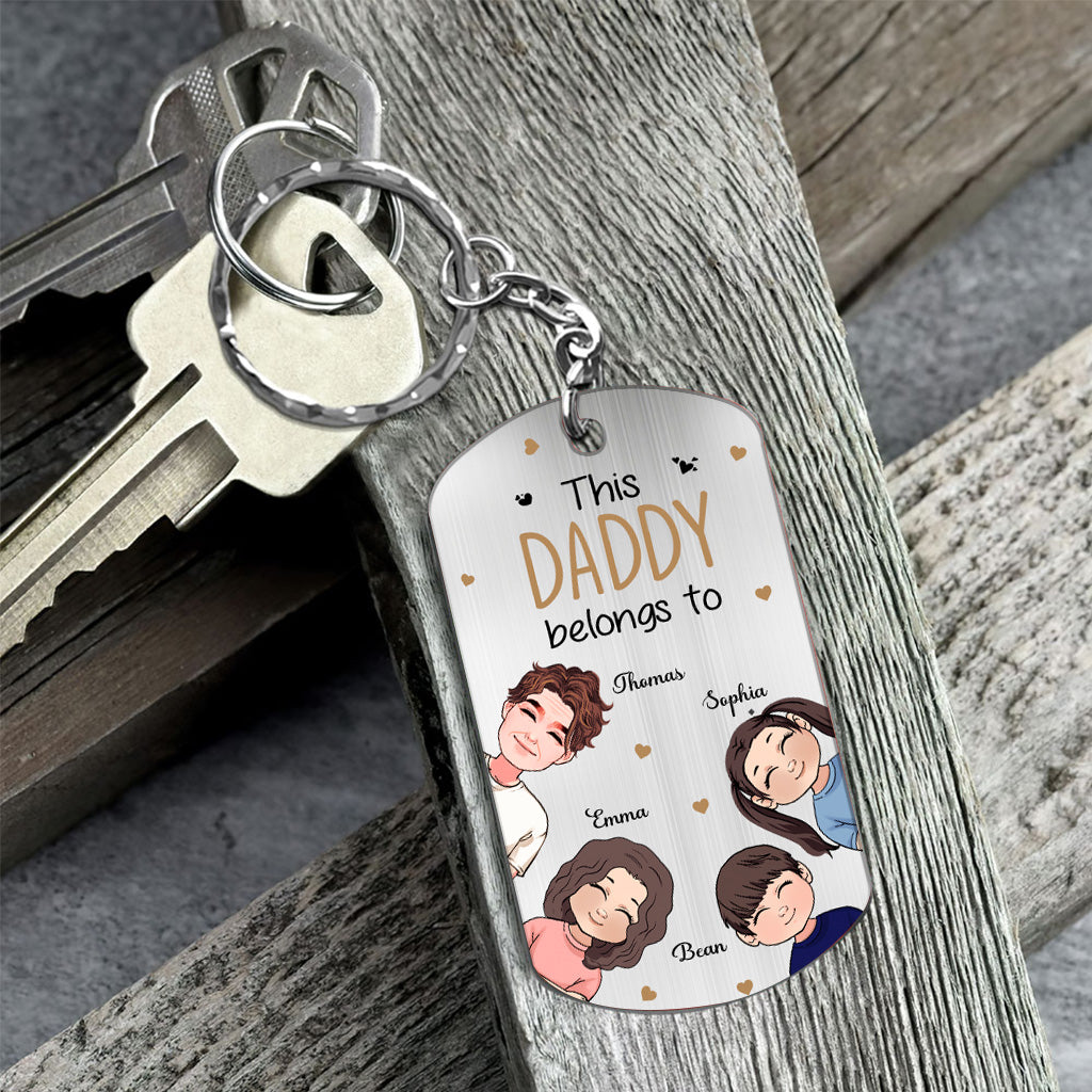 This Daddy Belongs To - Personalized Father's Day Father Stainless Steel Keychain