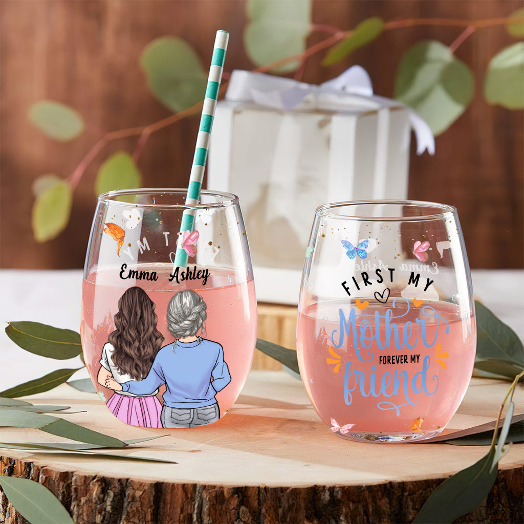 First My Mother - Personalized Mother's Day Mother All Over Wine Glass