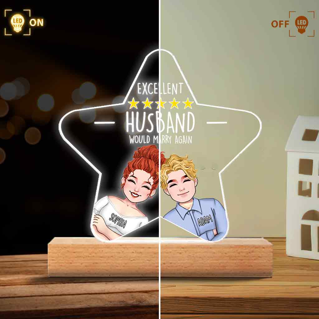Excellent Husband Wife Five Stars - Personalized Husband And Wife Shaped Plaque Light Base