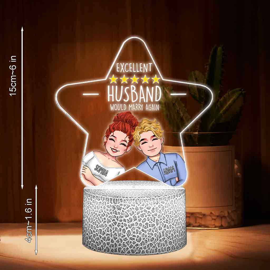 Excellent Husband Wife Five Stars - Personalized Husband And Wife Shaped Plaque Light Base
