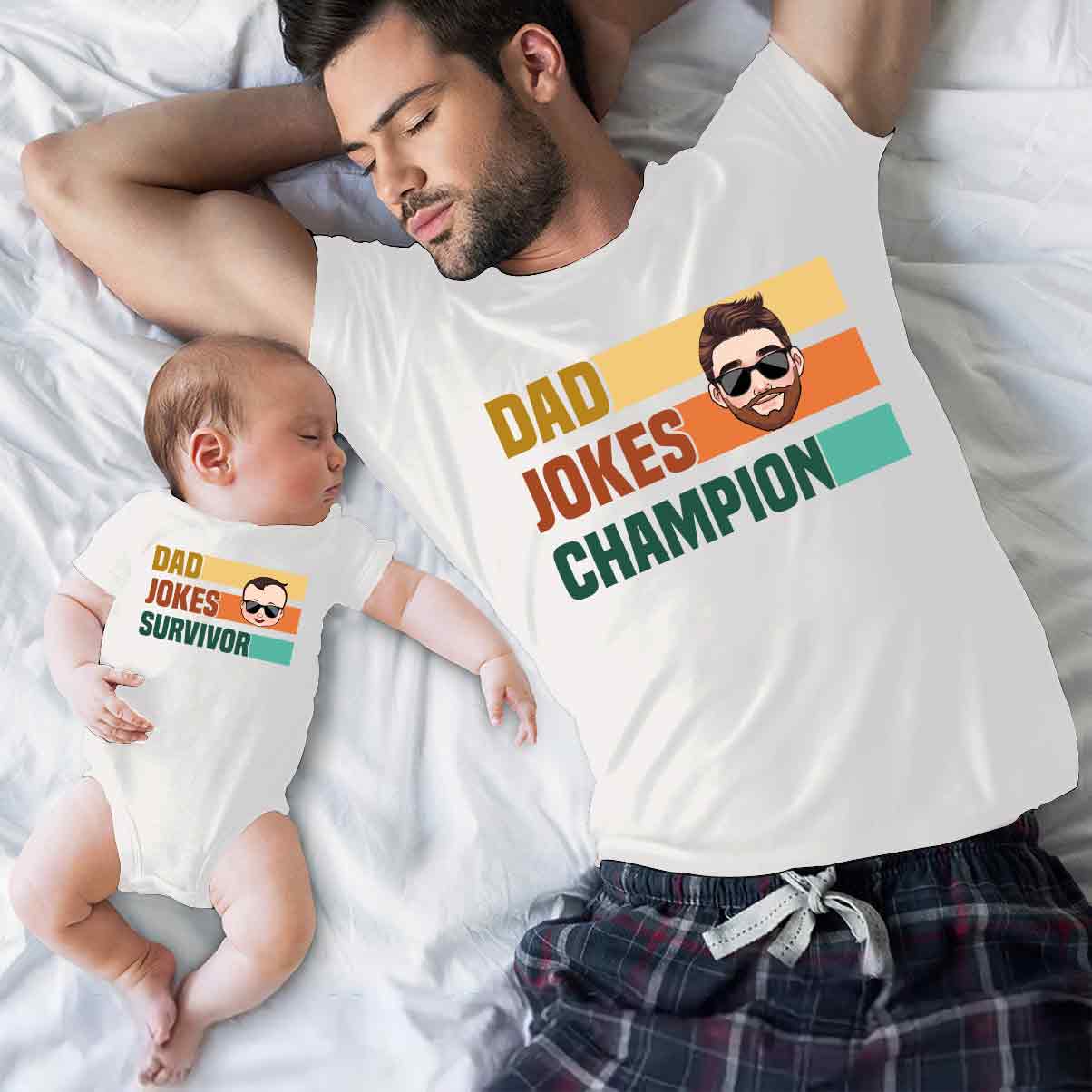 Dad Jokes Champion Survivor - Personalized Father T-shirt And Baby Onesie